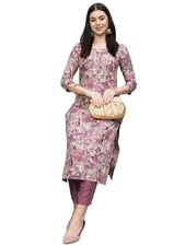 GoSriKi Women's Cotton Blend Straight Printed Kurta with Pant