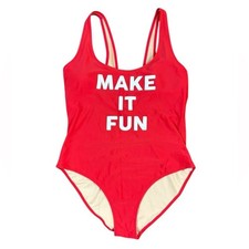 Old Navy Red  White "Make It Fun" One Piece Swimsuit Size XL 