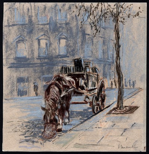 BARBARA HANDCOCK Pastel Drawing HORSE AND CART IN STREET LANDSCAPE - Picture 3 of 6