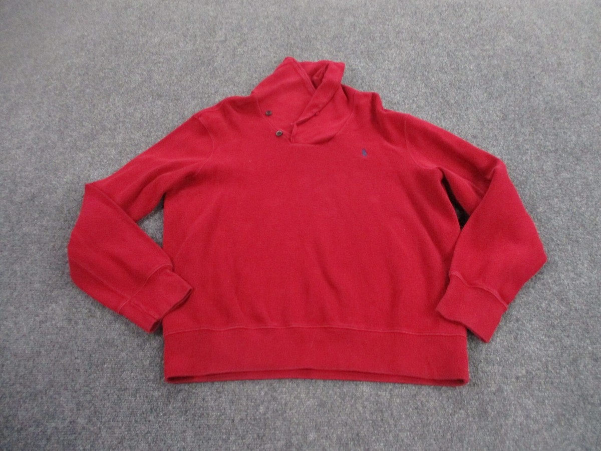 Polo Ralph Lauren Sweater Adult L Red Sweatshirt Pullover Cowl Neck Shawl  Mens
