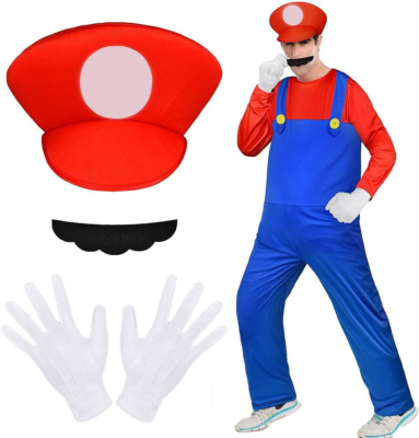 Costume Mario Adulto, Costume Mario-Bros Con Cappello, Baffi