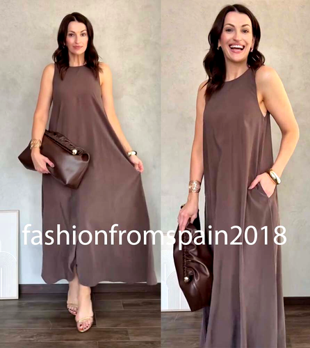 ZARA NEW WOMAN FLOWY MIDI DRESS CHCOCLATE BROWN XS-XXL 4661/281/717 - Picture 2 of 2