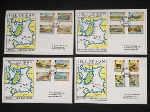 IOM 1973 1st Definitives set of 4 FDCs to £1 (AA225)