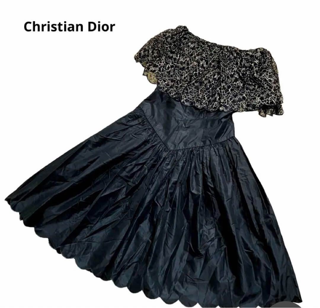 Christian Dior PRET-A-PORTER Dress Lace Ribbon Women Size 7 Silk Black