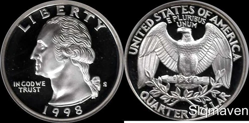 1998 S 90% Silver Washington Quarter Deep Cameo Gem Proof