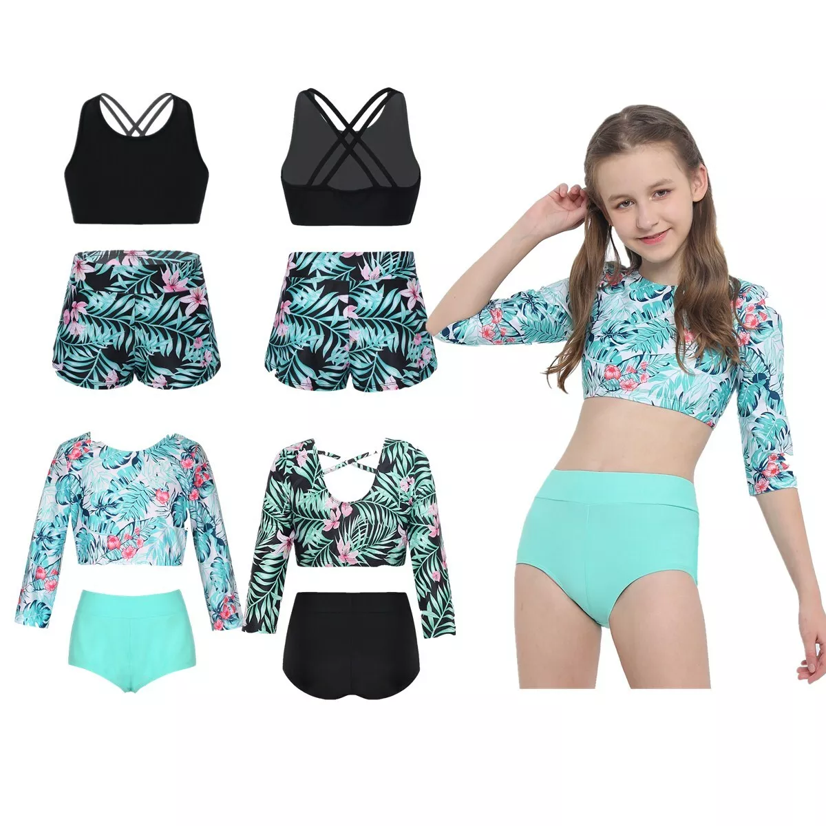 Kids Girl Summer Crop Top Vests Bra Shorts Bottom Gym Yoga Sports Running  Outfit