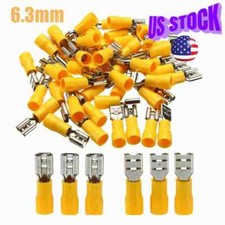 100-500Pcs 6.3mm Yellow Insulated Female Spade Terminal Crimp Connector 12-10AWG