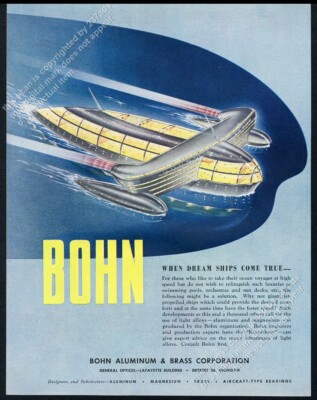 1947 streamlined future modern cruise ship Radebaugh art Bohn vtg print ad