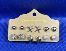 Fashion Boho Festival Glamour Assorted Silver Gem Stud Earring Set Of 6