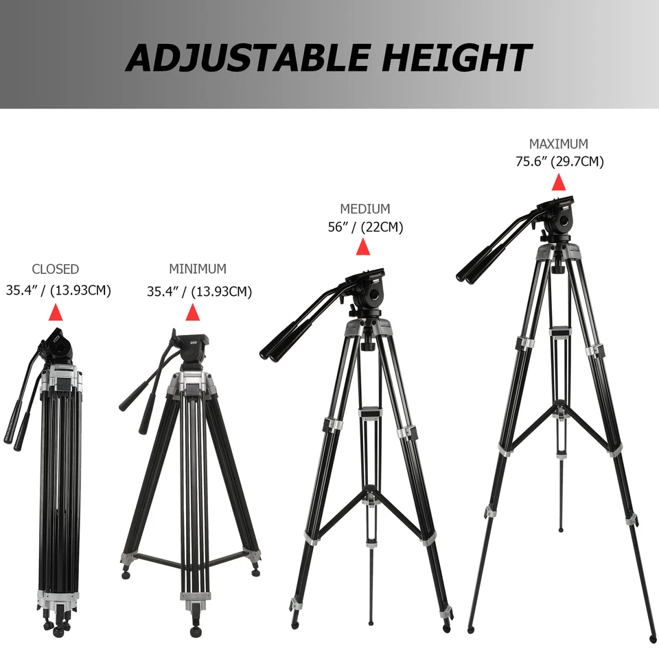 75" Aluminum Alloy Ultra Heavy Duty Tripod with 360° Panning 17lb Load Capacity - Image 2 of 4