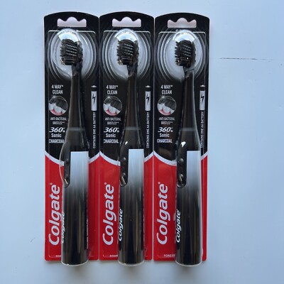 Colgate 360 Power Charcoal Battery Toothbrush, Black, 3 Pack
