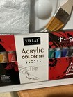 Acrylic Paint Set Yiklai Complete Canvas, Paint Tray & Brushes 12 Paints Set NIP — photo 3