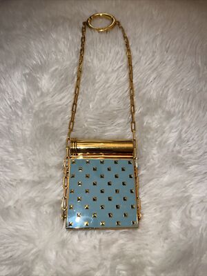 VALENTINO GARAVANI ROCKSTUD SPIKE GOLD COLOR MINAUDIERE IN BABY BLUE