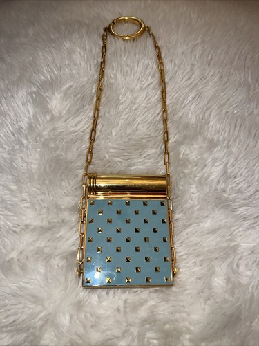 Authentic Valentino Garavani Rockstud Spike Gold Minaudière – Baby Blue