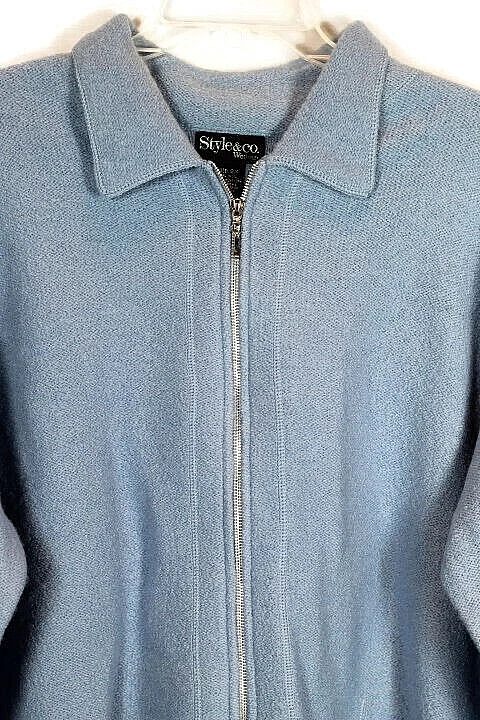 Style & Co Blue Women's Collared Cardigan Sweater Front Zip Size 2X 041 — 第 4/4 张图片
