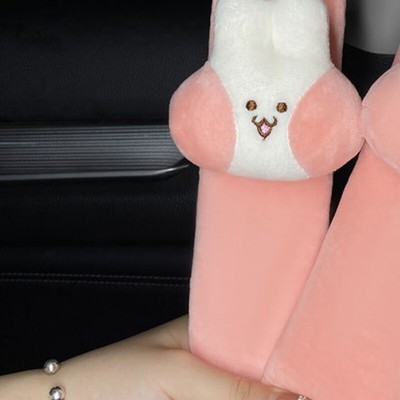 Car Headrest Pillow Blush Bunny Soft Skin Friendly Cute Cartoon Cushion For