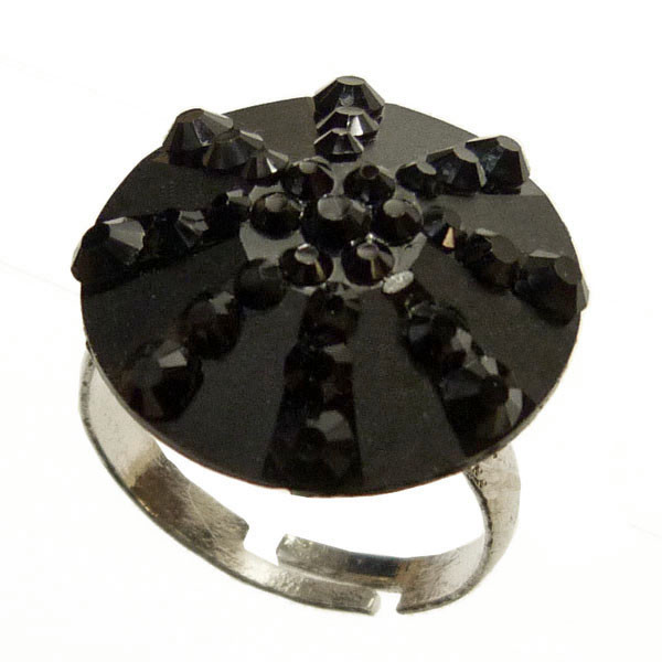 Bague Argent Massif Avec Cabochon Noir – Réglable à Partir Du 54