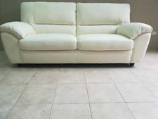 DIVANO  TRE POSTI IN PELLE PRIMO FIORE  BIANCO  LATTE