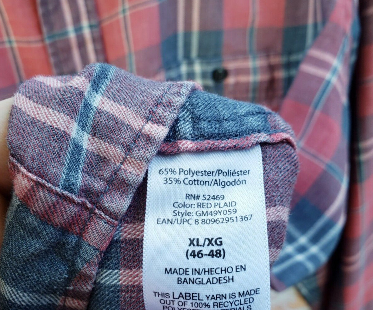 🔥 George Red / Gray Plaid Button Down Collared S… - image 4
