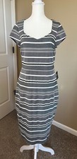 EXPRESS Gray Striped Fitted Pencil Dress Women Medium Short Sleeve NWT