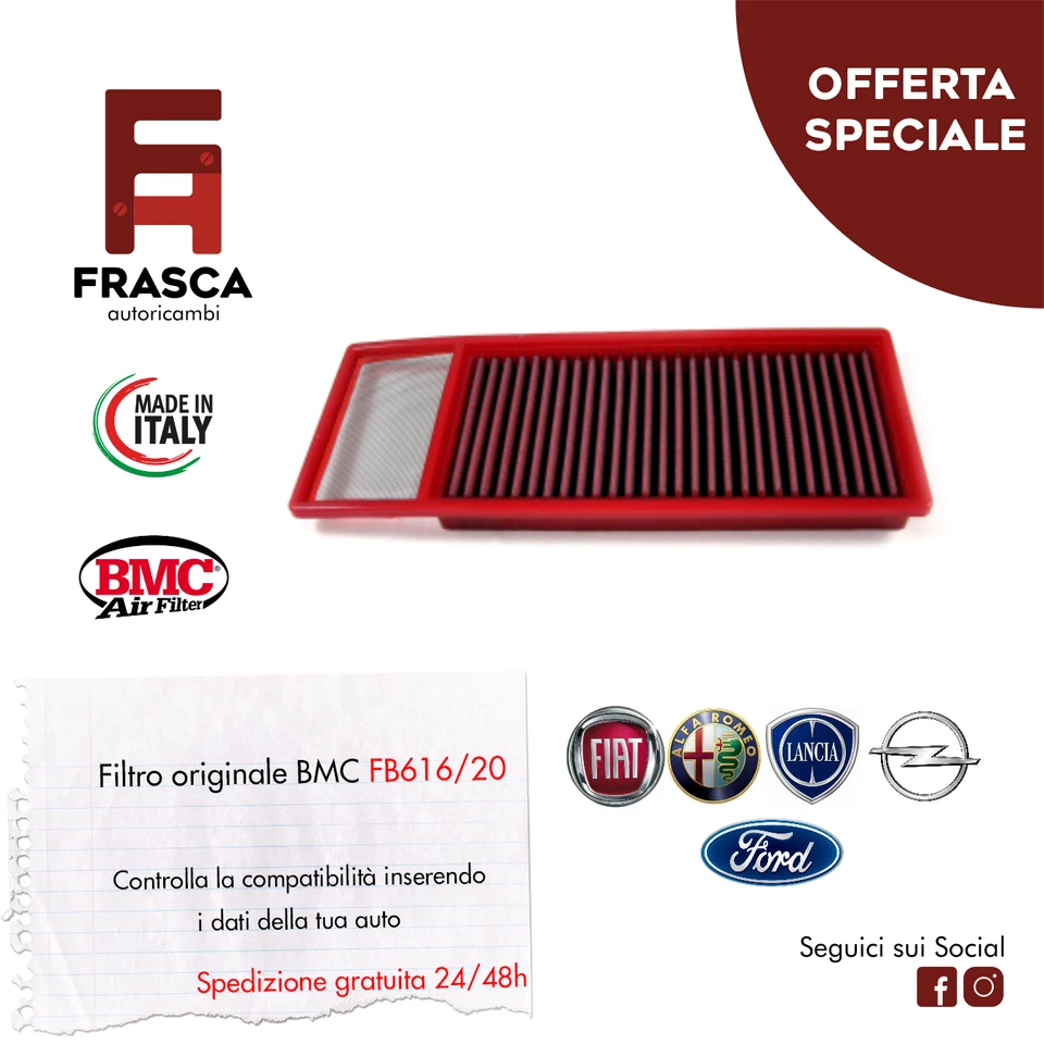 BMC AIR FILTER Filtro Aria Sportivo BMC Fiat Punto EVO 1.3 D Multijet 75 CV 95 CV 84 CV