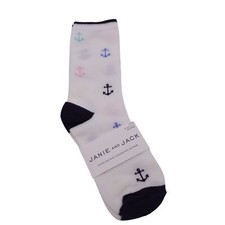 NWT Janie And Jack Nautical Anchor Socks Unisex 4-5 White Blue Knit