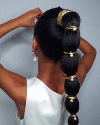 Long Afro Puff Kinky Straight Bubble Ponytail Synthetic Hairpiece Hair Extension
