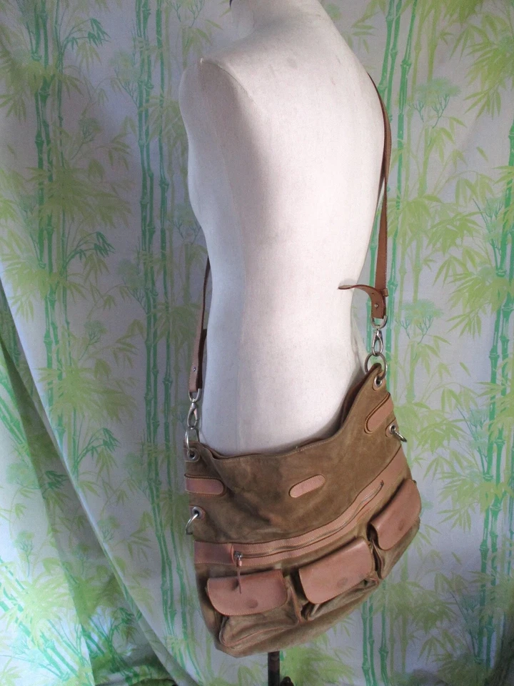 Ghurka Nessa recent beige tan suede leather slouchy crossbody bag 17 in - Image 2 of 4