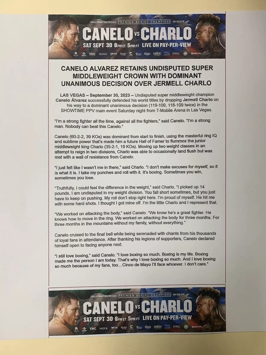 Canelo Alvarez vs Jermell Charlo 2023 Program, 4 Cards,Bout Sheet & FIGHT  RECAP