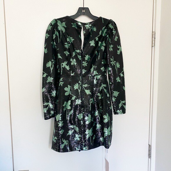 Self-Portrait Sequin black green leaf mini dress size 0 New with tags! image 7