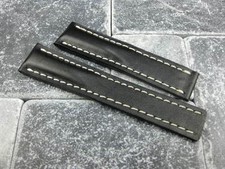 New 20mm Calf Leather Strap Black Deployment Watch Band for BREITLING 20 R