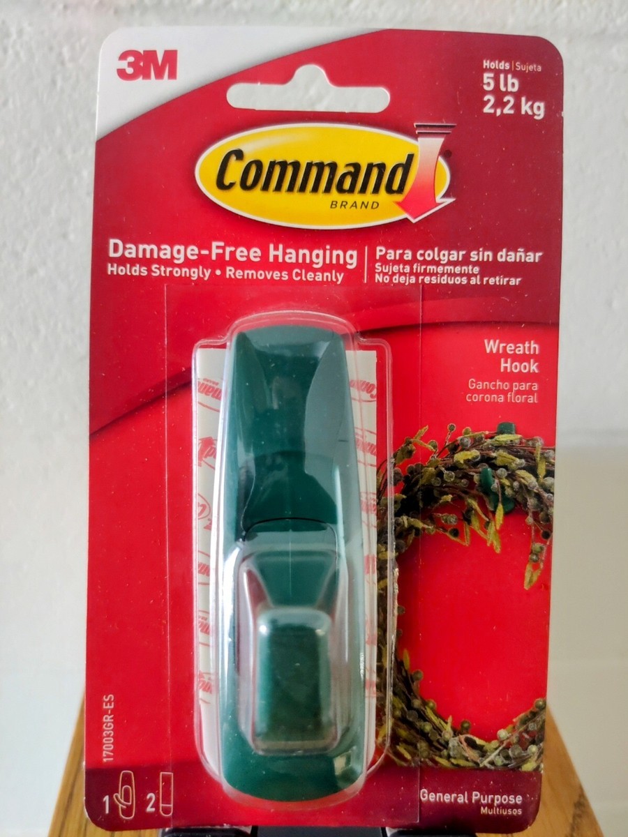 Command HOOK UTILITY LG W/STRIP GRN, Wreath Hook