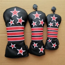 3pcs Golf Stars Stripes Wood Headcover Driver Fairway Wood Hybrid Covers 13UT
