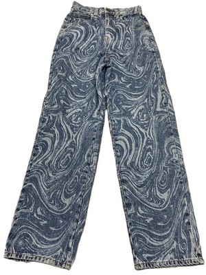 BDG Jeans Damen Psychedelisches Muster Blau Reißverschluss W27 Reißverschluss im Bein 30 Mid Rise