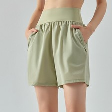 Shorts Décontractés Taille Haute Polyester Respirants avec Poches