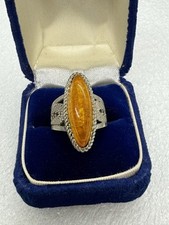 Vintage Filigree Silver Faux Amber Ring Size 7 Oval