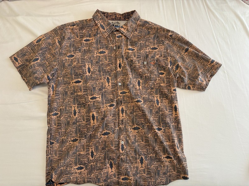Salt Life SLX Men's Fish Print Button-Up Shirt Orange Grey Short Sleeve Size L