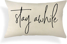 Farmhouse Pillow Covers with Stay Awhile Quotes 12" x 20" Lumbar Pillow Covers H