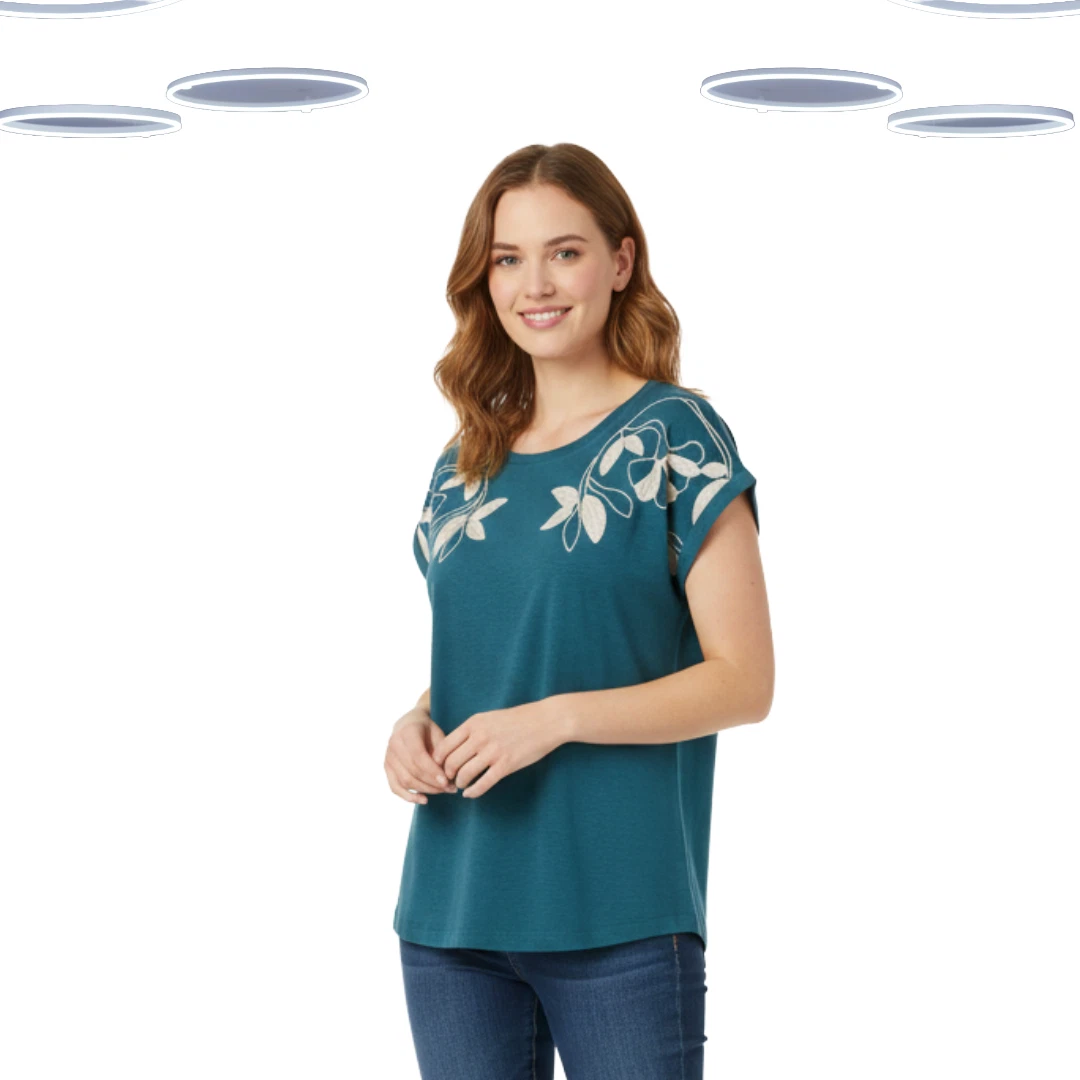Ex Fat Face Women's T-Shirt - Short Sleeve Ivy Embroidered Floral Teal Blue
Opens in a new window or