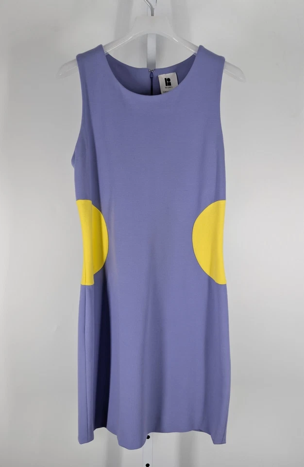 Vestido Lisa Perry Mod Estilo Años 60 Púrpura Amarillo Bloque de Color Círculo Bodycon NYC US 10 Foto 2 de 4