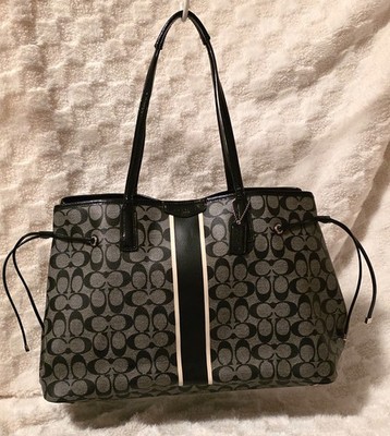 バッグ COACH Signature Stripe Accessory Pouch Coach Signature Stripe Carryall Drawstring Tote Bag | eBay