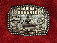 Indian Bull Riding Rodeo Champion Trophy Buckle SHAWNEE OKLAHOMA 1991 Rare 357