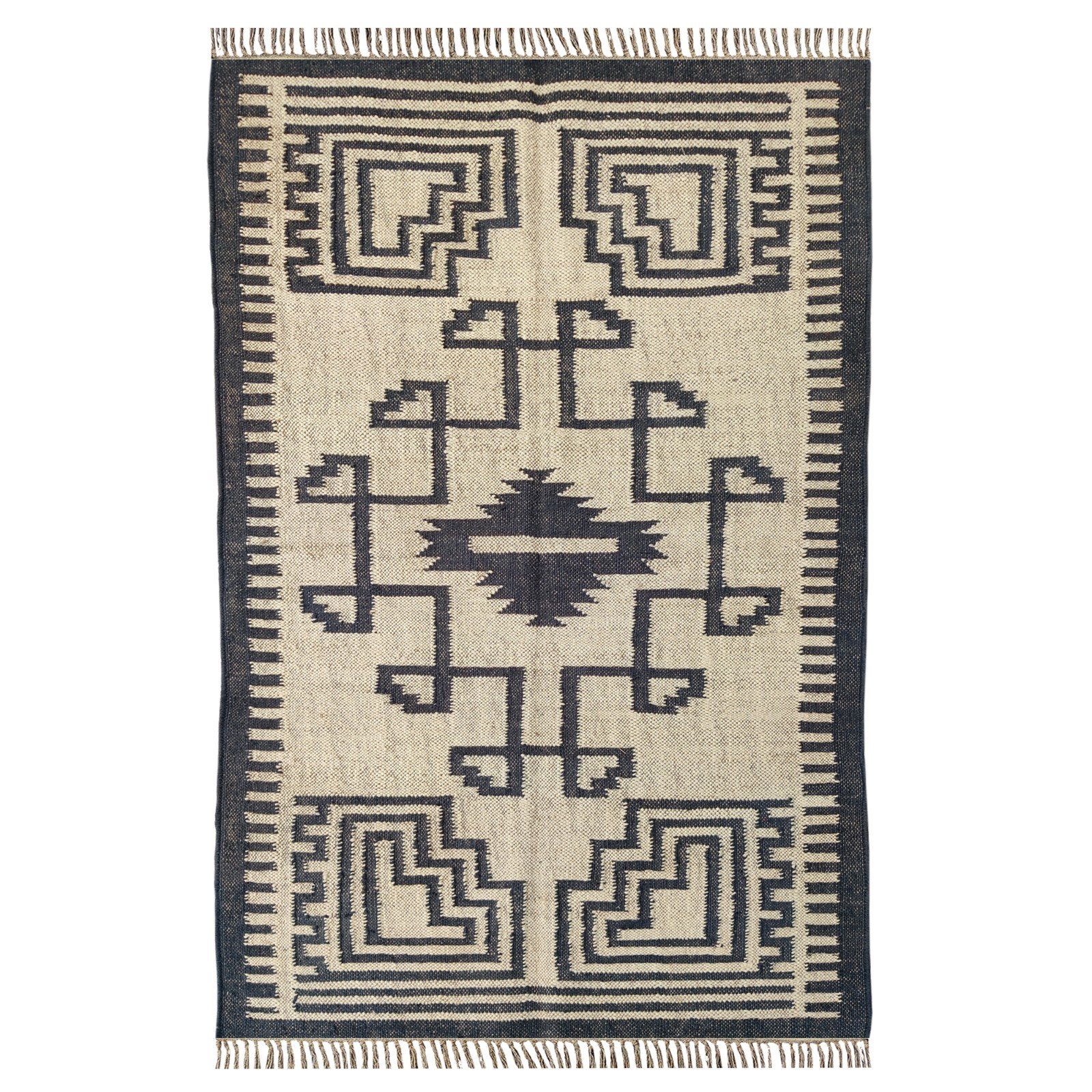 Warm Tone Wool Jute Rug 3x5 ft Handmade Flatwoven Bedroom Living Room Washable