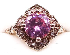 Vintage 925 Sterling Silver Pink Violet Crystal CZ Ladies Ladies Ring Size 6