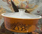 VTG  Pyrex Old Orchard Big Bertha #664  4L Qt Glass Casserole with Original Lid