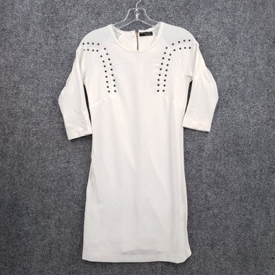 ZARA W&B Collection Shift Dress Womens S Small White Scoop Neck 3/4 Sleeve