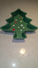 Vintage Nantucket Christmas Tree Shape Green Ceramic Candy Dish/Chip&Dip Platter