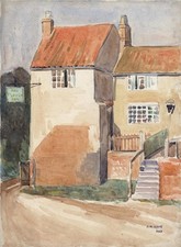 THE PLOUGH INN PUB Antique Watercolour Painting HARRY WALTER YORKE 1920