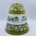 VTG  Pyrex Spring Blossom Mixing Bowl Set of 3 Green Crazy Daisy 401 402 403 MCM
