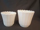 Two Vintage Milk Glass Flower Pot Vases with Scalloped Rim